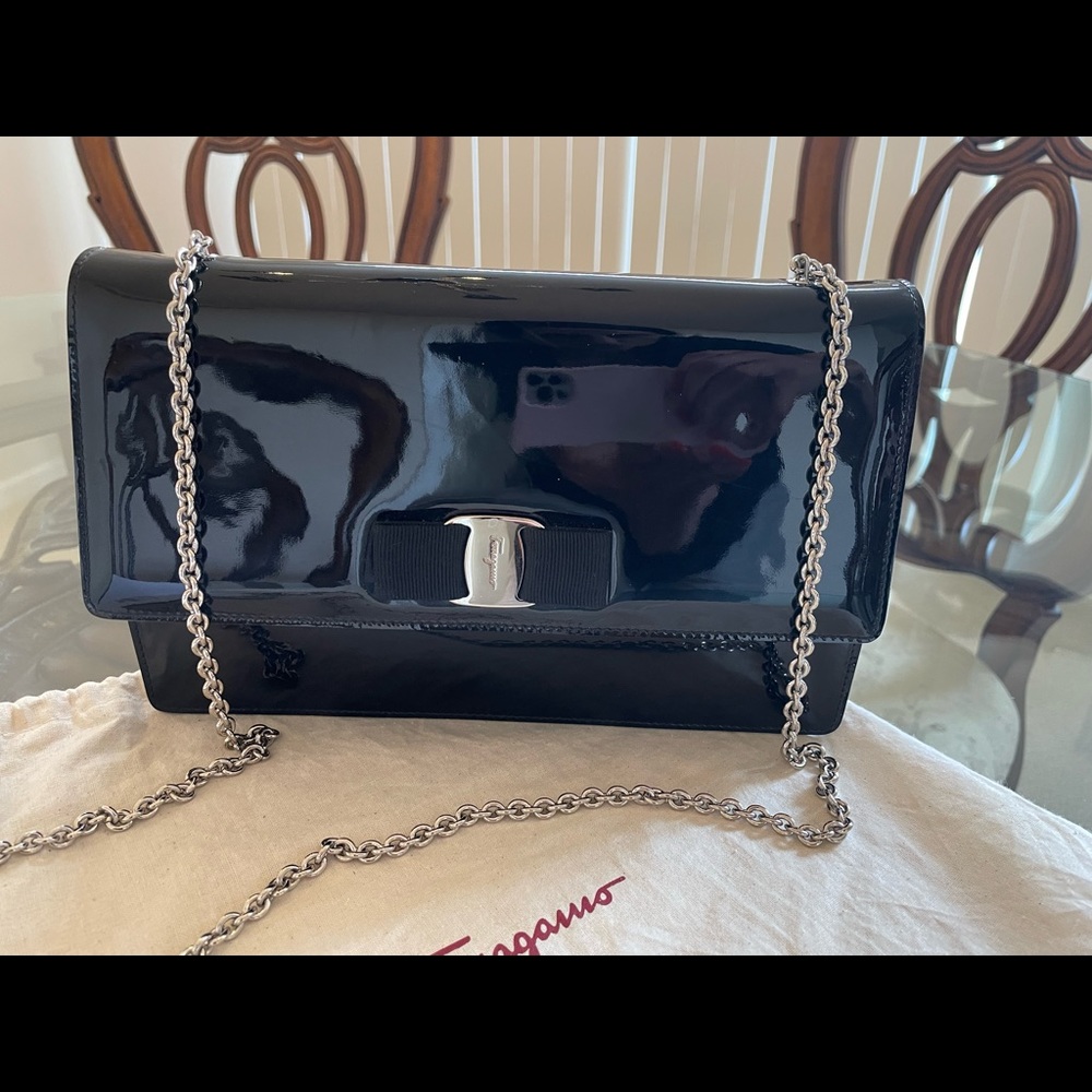 Brand new with tags Salvatore Ferragamo bag in black patent!